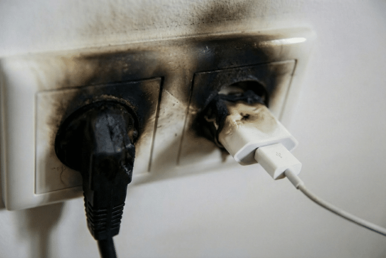 Prise électrique qui chauffe et fond dans un mur, intervention électricien Aisne